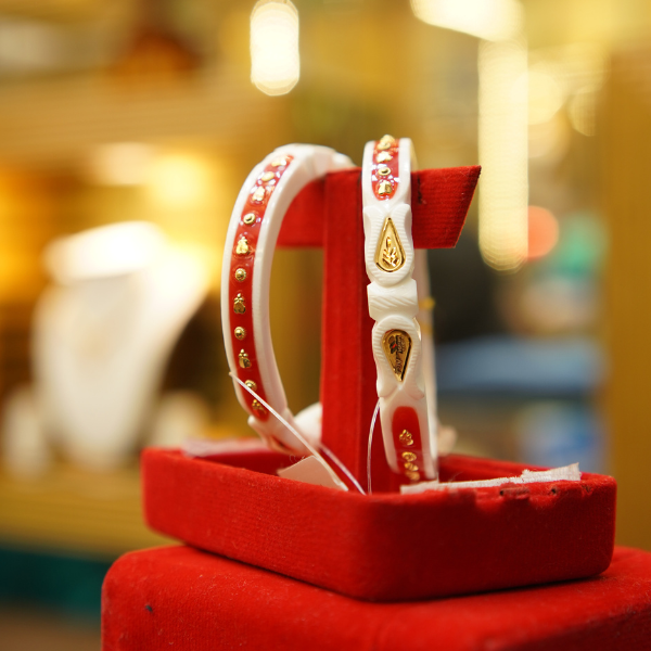White and Red Gemstone Bangles